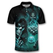 Grim Reaper Teal Flame 8 Ball Billiard Custom Pool Shirt - Image 3