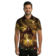 Grim Reaper Yellow Fire 8 Ball Billiard Custom Pool Shirt - Image 2