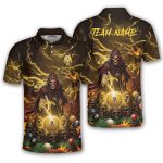 Grim Reaper Yellow Fire 8 Ball Billiard Custom Pool Shirt