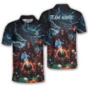 Grim Reaper Yellow Fire 8 Ball Billiard Custom Pool Shirt