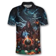 Grim Reaper Yellow Fire 8 Ball Billiard Custom Pool Shirt - Image 3