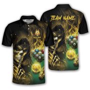 Grim Reaper Yellow Flame 9 Ball Billiard Custom Pool Shirt