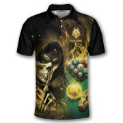 Grim Reaper Yellow Flame 9 Ball Billiard Custom Pool Shirt - Image 3