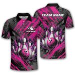 Pink Fire Bowling Strike Abstract Grunge Custom Bowling Shirt