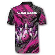 Pink Fire Bowling Strike Abstract Grunge Custom Bowling Shirt - Image 4