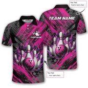 Pink Fire Bowling Strike Abstract Grunge Custom Bowling Shirt - Image 5