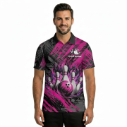 Pink Fire Bowling Strike Abstract Grunge Custom Bowling Shirt - Image 2