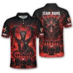 Red Black Dragon Bowling Fire Flame Custom Bowling Shirt