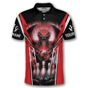Red Black Dragon Bowling Fire Flame Custom Bowling Shirt - Image 3