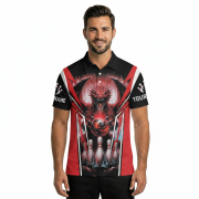 Red Black Dragon Bowling Fire Flame Custom Bowling Shirt - Image 2