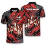 Red Fire Bowling Strike Abstract Grunge Custom Bowling Shirt