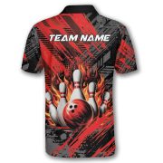Red Fire Bowling Strike Abstract Grunge Custom Bowling Shirt - Image 4