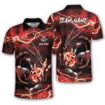 Red Fire Dragon Flaming Bowling Ball Lightning Art Custom Bowling Shirt