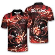 Red Fire Dragon Flaming Bowling Ball Lightning Art Custom Bowling Shirt