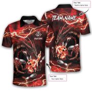 Red Fire Dragon Flaming Bowling Ball Lightning Art Custom Bowling Shirt - Image 5