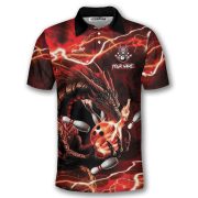 Red Fire Dragon Flaming Bowling Ball Lightning Art Custom Bowling Shirt - Image 3
