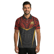Red Tribal Dragon Polynesian Tattoo Style Custom Bowling Shirt - Image 2
