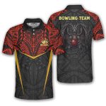 Red Tribal Dragon Polynesian Tattoo Style Custom Bowling Shirt