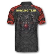 Red Tribal Dragon Polynesian Tattoo Style Custom Bowling Shirt - Image 4
