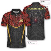 Red Tribal Dragon Polynesian Tattoo Style Custom Bowling Shirt - Image 5