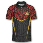 Red Tribal Dragon Polynesian Tattoo Style Custom Bowling Shirt - Image 3