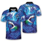 Shark Blue Lightning Storm Custom Bowling Shirt