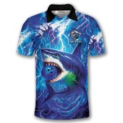 Shark Blue Lightning Storm Custom Bowling Shirt - Image 3