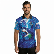 Shark Blue Lightning Storm Custom Bowling Shirt - Image 2