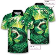 Shark-Green-Lightning-Storm-Custom Bowling Shirt - Image 5