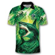 Shark-Green-Lightning-Storm-Custom Bowling Shirt - Image 3