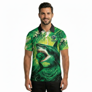 Shark-Green-Lightning-Storm-Custom Bowling Shirt - Image 2