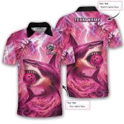 Shark Pink Lightning Storm Custom Bowling Shirt - Image 5