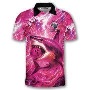 Shark Pink Lightning Storm Custom Bowling Shirt - Image 3