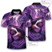 Shark Purple Lightning Storm Custom Bowling Shirt - Image 5