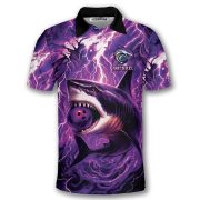 Shark Purple Lightning Storm Custom Bowling Shirt - Image 3