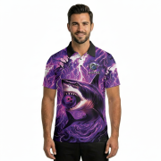 Shark Purple Lightning Storm Custom Bowling Shirt - Image 2