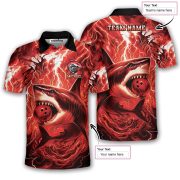 Shark Red Lightning Storm Custom Bowling Shirt - Image 5