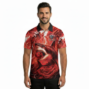 Shark Red Lightning Storm Custom Bowling Shirt - Image 2