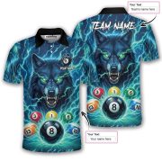 Teal Wolf Lightnings 8 Ball Billiard Custom Pool Shirt - Image 5