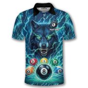 Teal Wolf Lightnings 8 Ball Billiard Custom Pool Shirt - Image 3