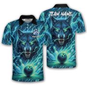 Teal Wolf Lightnings Bowling Strike Custom Bowling Shirt
