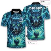 Teal Wolf Lightnings Bowling Strike Custom Bowling Shirt - Image 5