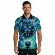 Teal Wolf Lightnings Bowling Strike Custom Bowling Shirt - Image 2