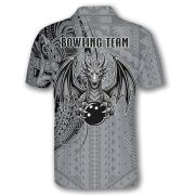 Tribal Dragon Monochrome Custom Bowling Shirt - Image 4