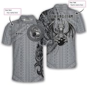 Tribal Dragon Monochrome Custom Bowling Shirt - Image 5