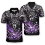 Wolf Art Purple Flame Bowling Strike Custom Bowling Shirt