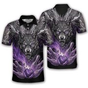 Wolf Art Purple Flame Bowling Strike Custom Bowling Shirt