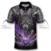 Wolf Art Purple Flame Bowling Strike Custom Bowling Shirt - Image 5