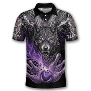 Wolf Art Purple Flame Bowling Strike Custom Bowling Shirt - Image 3