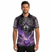 Wolf Art Purple Flame Bowling Strike Custom Bowling Shirt - Image 2